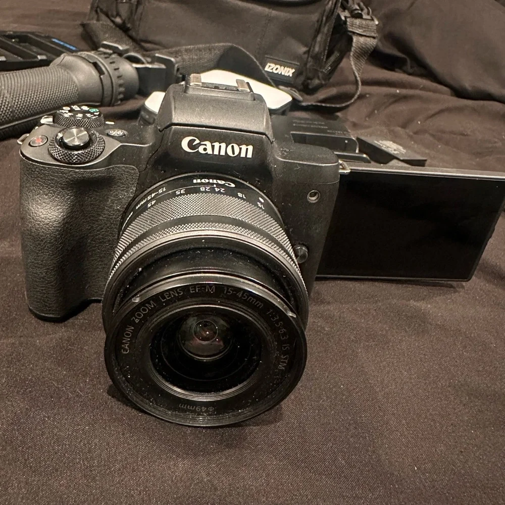 Canon M50 Camera + Tripod, Camera Bag, Lighting, Extra Batteries & Chargers
